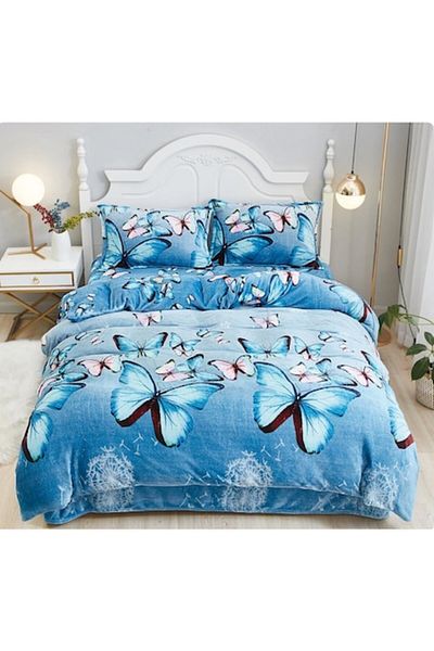 OEM Double bed linen, Cocolino, butterfly print, 4 pieces, 2 persons, Plush Microfiber, 220x230 cm multi