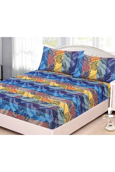OEM Cearșaf de pat cu elastic, 1 persoană, 2 piese, imprimeu cu frunze, multicolor, 90x200 cm