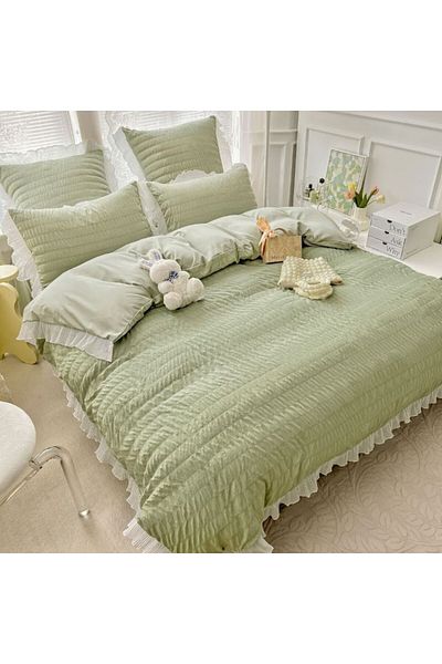 JOJO HOME Double bed linen, Jojo Home, Crepe Cotton, 6 pieces, Two-person, Bicolor, 230x250cm, Duck Egg Green