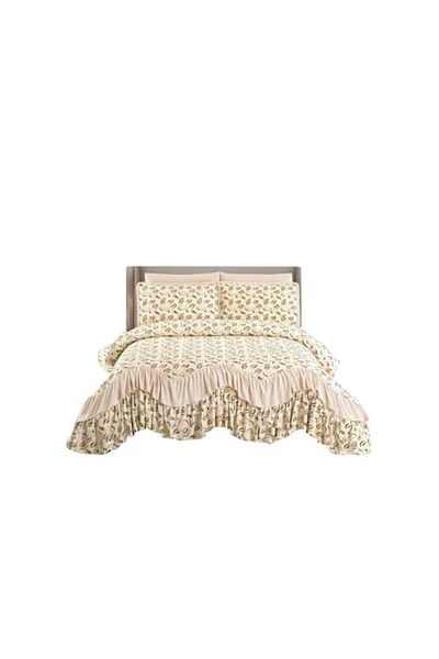 JOJO HOME Cuvertura si 2 fete de perna, Jojo Home, Finet, 3 piese, 2 persoane, 220x270cm, Bej