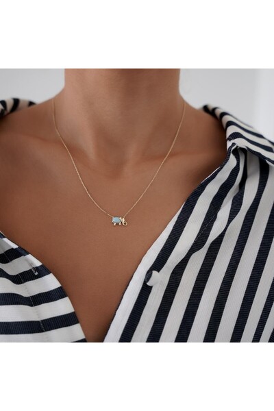 ALTINTAŞ KUYUMCULUK Opal Taşlı Minimal Fil Altın Kolye