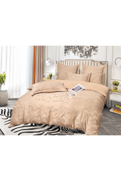 OEM Double Bed Linen Jacquard, 6 Pieces, Elastic, 180x200 cm, Peach