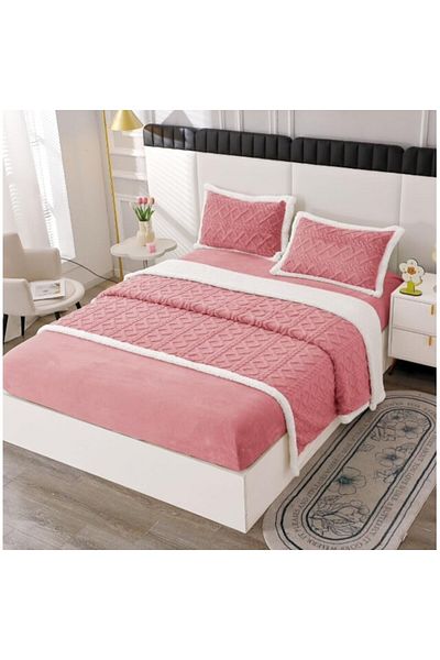 OEM Lenjerie cu blanita, model tricotat cu elastic, 180x200 cm, roz