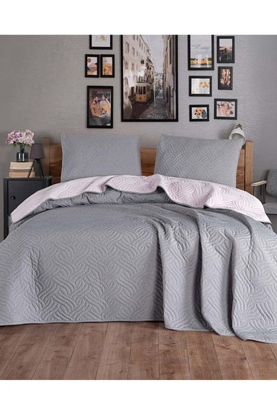 Colors & Dilara Cotton Single Bedspread Set (160X240)-Gray A.Gray