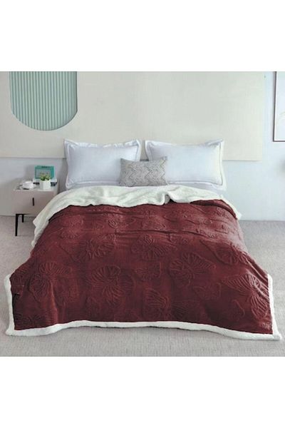OEM Patura Imblanita, Embosat 3D Fluturi, 200x230cm, Bordo