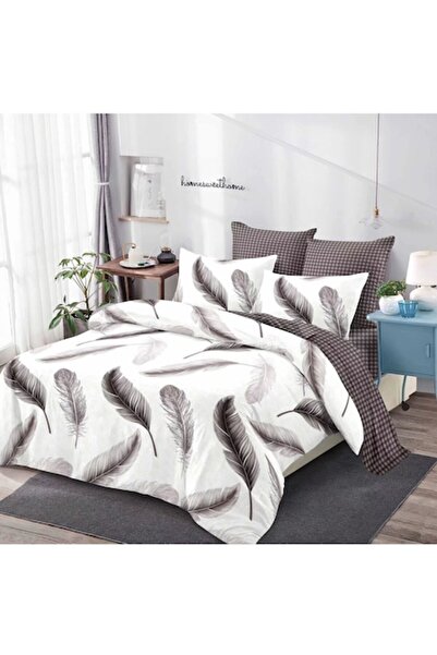 OEM Lenjerie de pat, Finet, 6 piese, 2 persoane, Imprimeu pene 230x250cm, mul...