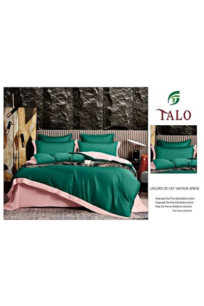OEM Bed linen, two-tone, imitation silk, for , 6 pieces, 230x245cm, emerald green-pink