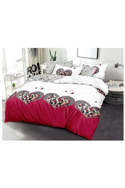 OEM Double Bed Linen Set, 6 Pieces, 2 Persons, 180x200 cm, Hearts and Butterflies Print, Multicolor