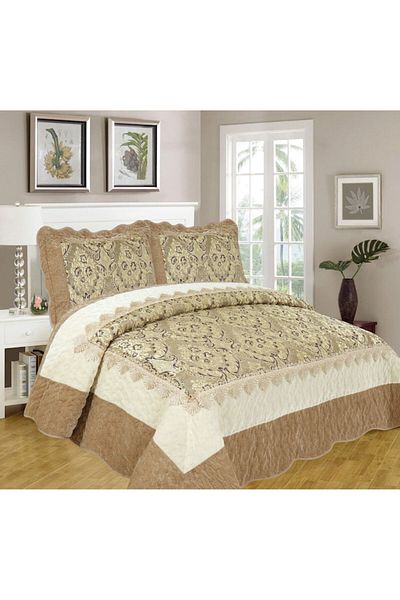 OEM Cuvertura si 2 fete de perna, Catifea Lux, 3 piese, 2 persoane, 180x200cm, Bej