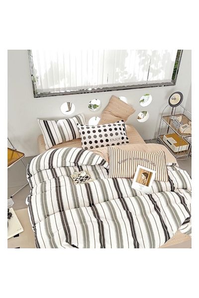 OEM Double Bed Linen with Two Faces, Striped Print M2, 6 Pieces, Multicolor