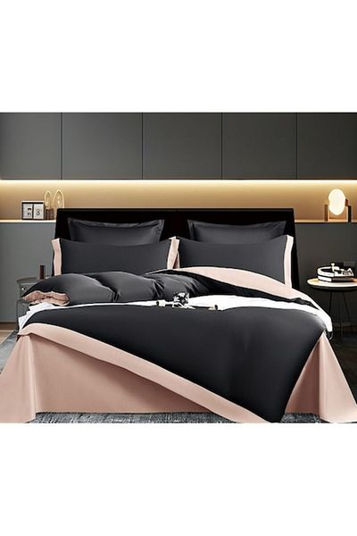 OEM Bed Linen Set, Bicolor, Silk Imitation, 2 Persons, 6 Pieces, 230x245cm, Black-Pink