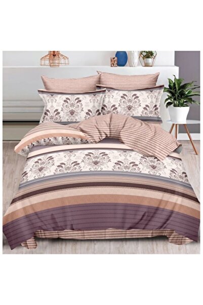OEM Double-Sided Bedding Set, Abstract Print, 6 Pieces, 180x200cm, Finet Satin, Brown-Beige