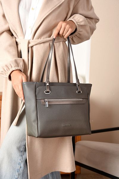 Just Polo Women's Large Size Water Resistant Lakoste Fabric 3 Compartment Gray Hand and Shoulder Bag Pbu2170
