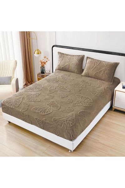 OEM Husa de pat cocolino 180x200 cm, 2 fete de perna, 2 persoane imprimeu fluturi maro-deschis