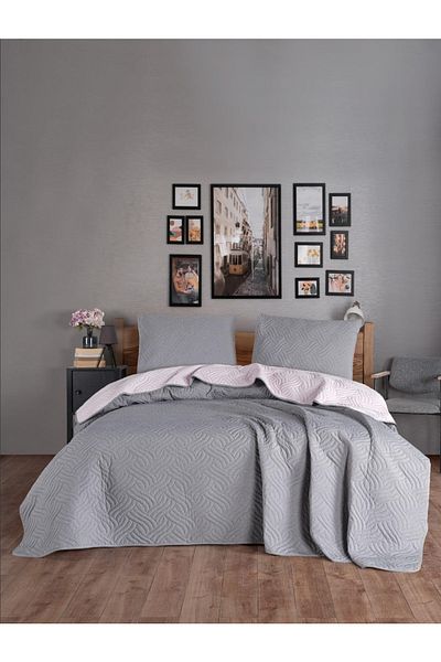 Colors & Dilara Cotton Single Bedspread Set (160X240)-Gray A.Gray
