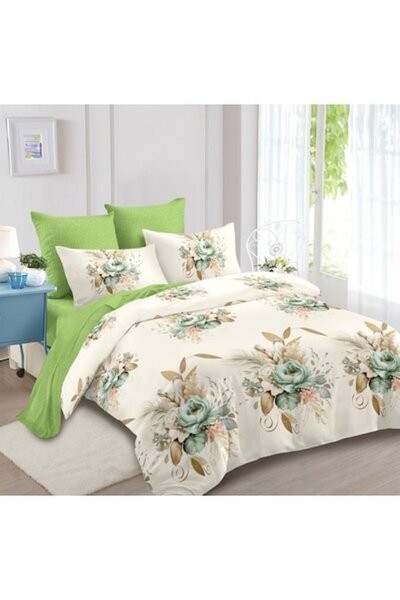 OEM Lenjerie de pat dublă, imprimeu bujori, reversibilă, 6 piese, 180x200cm, ...