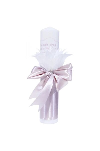 OEM Λαμπάδα Βάπτισης, Σατέν Κορδέλα, Φτερά και Μήνυμα από τους Νονούς, 30x5εκ...