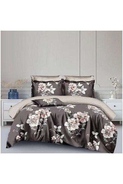 OEM Double Bedding Set, 2 People, 4 Pieces, 240x250 cm, Leaves and Flowers Print, Multicolor