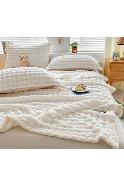 OEM Patura si 2 Fete Perna, Cocolino Premium, 3 Piese, 2 persoane, 200x230cm, Uni, Alb