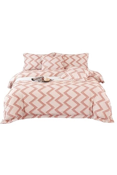OEM Luxury Bed Linen, Cotton and Linen, Wave Pattern, 6 Pieces, Coral