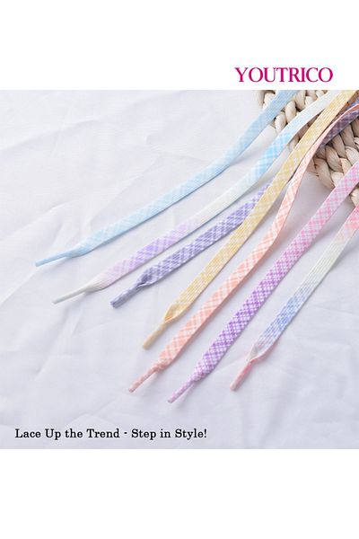 Youtrico 1 Pair Plaid Striped Shoelaces - 120cm Polyester Laces