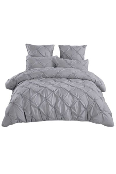 OEM Luxury Bedding, Uni, Pleated Embroidery Design, 6 Pieces, Finet, 235x240cm, Light Gray