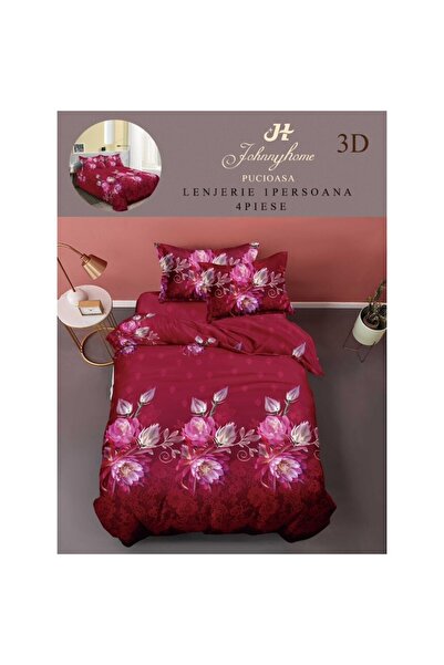 OEM Bed Linen Set, Finet, 3D Print, 4 Pieces, Single, 155x200cm, Flowers, Red-Pink