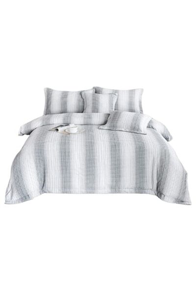 OEM Luxury Bedding Set, Cotton and Linen, Striped Model, 6 Pieces, Double, 180x200cm, Gray
