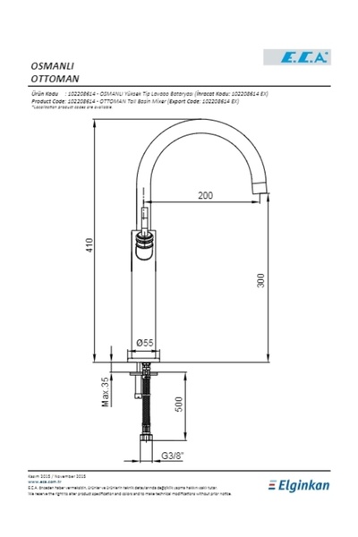 Eca Ottoman High Type Sink Faucet