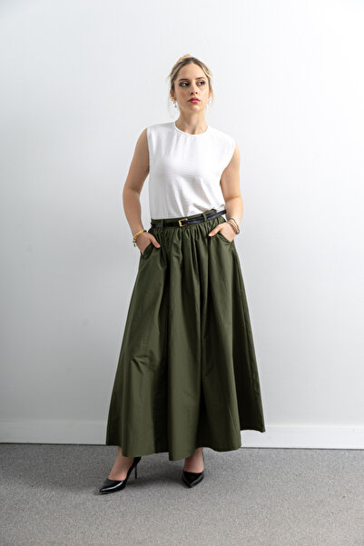TUĞBA ERGÜL Women's Linen Belt Detailed Skirt