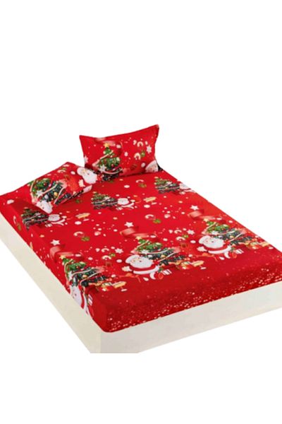 JOJO HOME Husa de pat si 2 fete de perna, Jojo Home, Finet, 2 persoane, 3 piese, Mos Craciun M1, 180x200cm, Mu