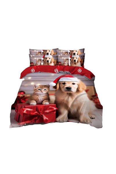 OEM Bedding Set, Finet, Festive Christmas Print, Cute Animals, 6 Pieces, 2 Persons, 240x250cm, Multicolo
