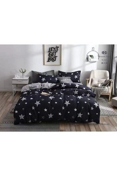 OEM Double Bed Linen Set, 2 Persons, 4 Pieces, 240x250 cm, Star Print, Multicolor