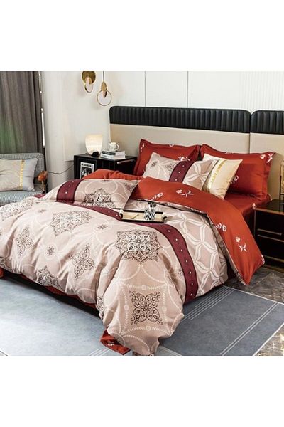 OEM Double Bed Linen, Satin Cotton, 4 Pieces, Abstract Pattern, Multicolor