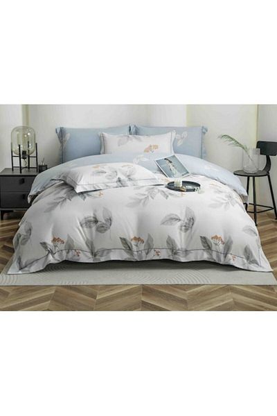 OEM Luxury Bedding Set, Jojo Home, Fine Cotton Satine, 6 Pieces, Double Size, Leaves Print, Multicolor