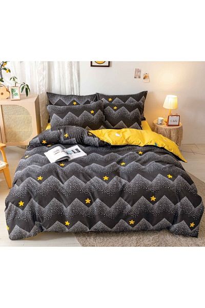 OEM Bed Linen Set, Elastic Fitted Sheet, Satin Cotton, 2 Persons, 4 Pieces, Abstract Print, 180x200cm, B