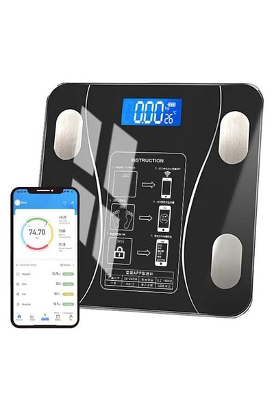 ABYZ SMART Digital Scale with Personalized Monitoring, Wireless BMI Bluetooth, Black -