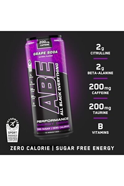 applied nutrition Abe Pre Workout Cans, Energy Performance Drink American Grape, Pack of 24 Pieces