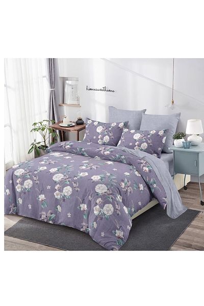 OEM Double bedding set, 6 pieces, rose print, 230x250cm, gray