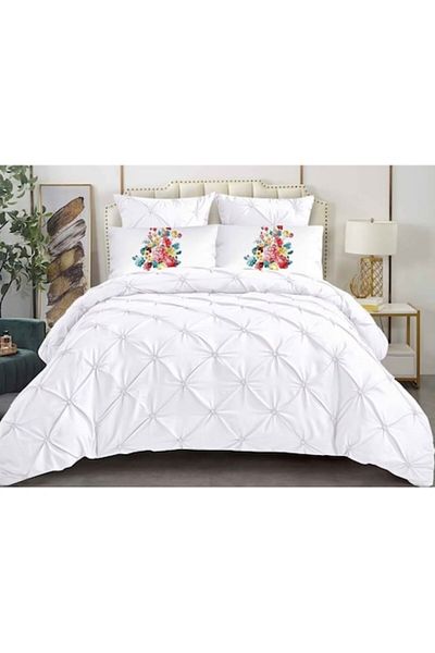 OEM Double Bed Sheet, Spring, Pleated Model, Finet, 6 Pieces, Uni, 180x200cm, White