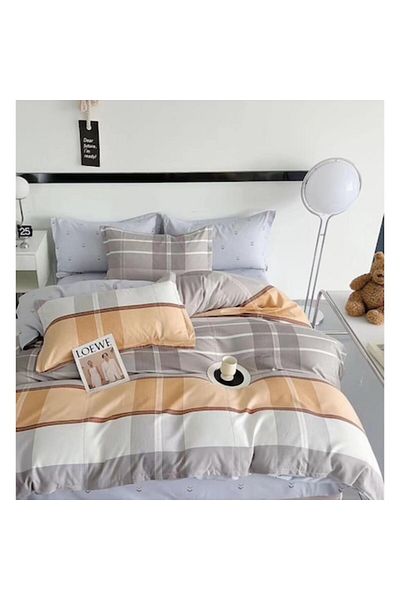 OEM Double Bedding Set, Fitted Sheet, Colorful Square Print, 2 Persons, 180x200 cm, Finet, Multicolor