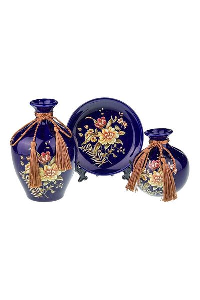 OEM Set ceramic cu două vaze și farfurie decorativă cu model floral