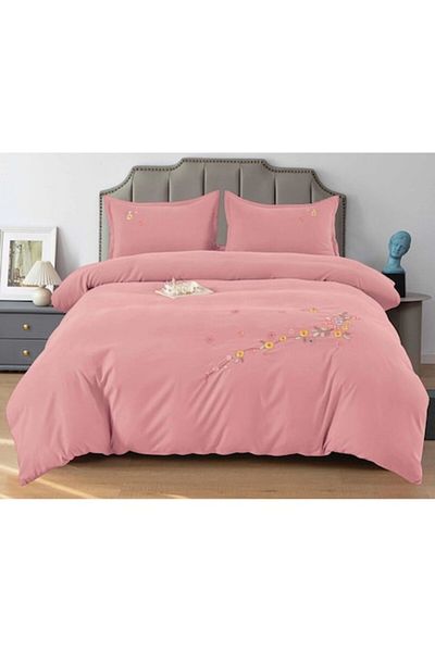 Pucioasa Lenjerie de pat dublu de lux, Pucioasa, model brodat M4, finețe, 4 piese, 2 persoane, 245x250cm, Plu
