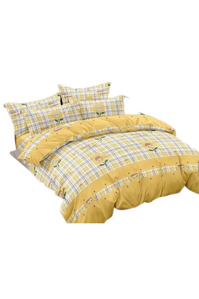 OEM Lenjerie de pat, 6 piese, 2 persoane, 230x250cm, Finet, Imprimeu Floarea Soarelui, Multicolor