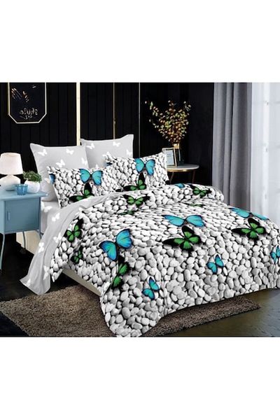 OEM Lenjerie de Pat, Finet, 6 piese, 2 persoane, 230x250cm, Imprimeu Fluturi Colorati, Multicolor