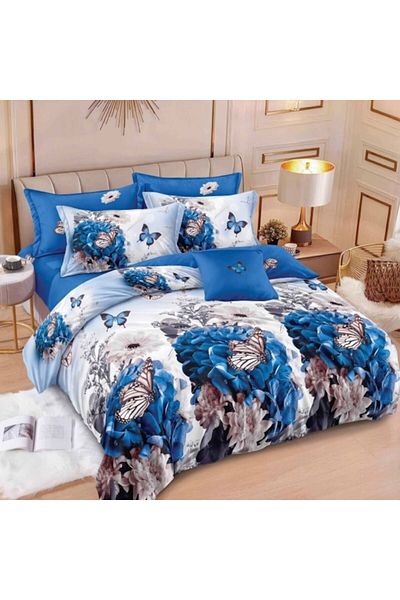 OEM Double Bed Linen, Reversible, 6 Pieces, Butterfly Print, 2 Persons, 240x250cm, Cotton Satin, Multico