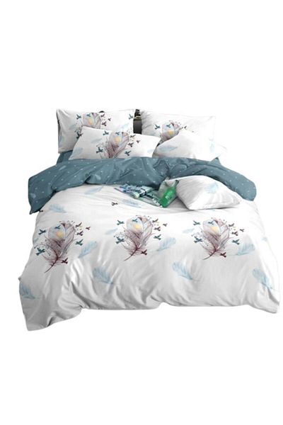 OEM Lenjerie de pat, 6 piese, 2 persoane, 230x250cm, Finet, imprimeu Pene, Multicolor