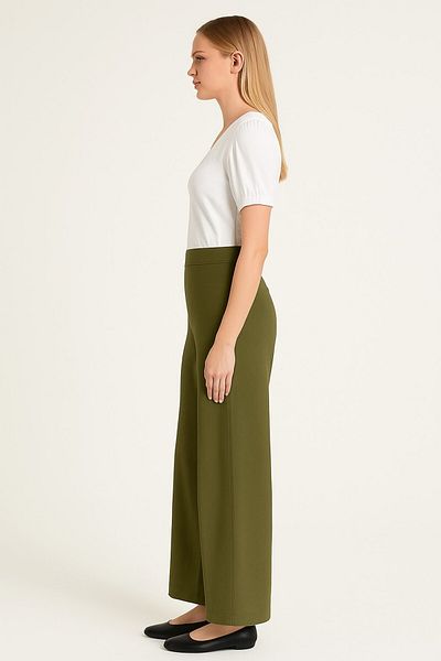 Kübra Tekstil Women S High Waist Relaxed Fit Wide Leg Khaki Fabric Pants – for Stylish & Casual Combinations