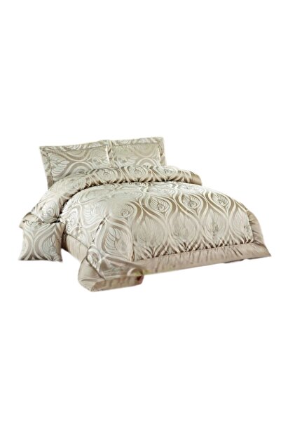 OEM Double Bedspread and 2 Pillowcases, Satin, 3 Pieces, 2 Persons, 250x250cm, Beige Gold