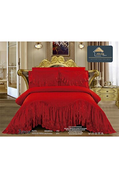 JOJO HOME Duvet cover and 2 pillowcases, with Embroidered Ruffles, 2 persons, 3 pieces, 220x280cm, Red
